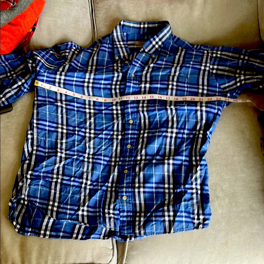Burberry Blue and White Plaid Shirt